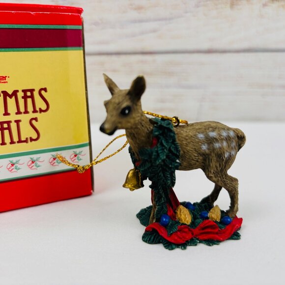 Silver Deer Tom Rubel Christmas Animals Fawn Deer with Wreath Ornament - Picture 1 of 9